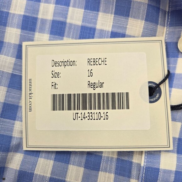 NWT UNTUCKit Rebeche Gingham Print Long Sleeve Button Down Shirt Size 16 - Picture 4 of 6